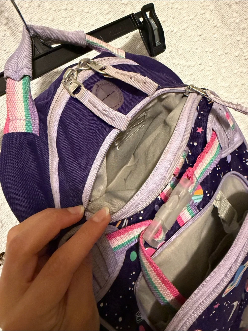 Pottery Barn Kids Purple Galaxy Rocket Backpack with Rainbow Straps